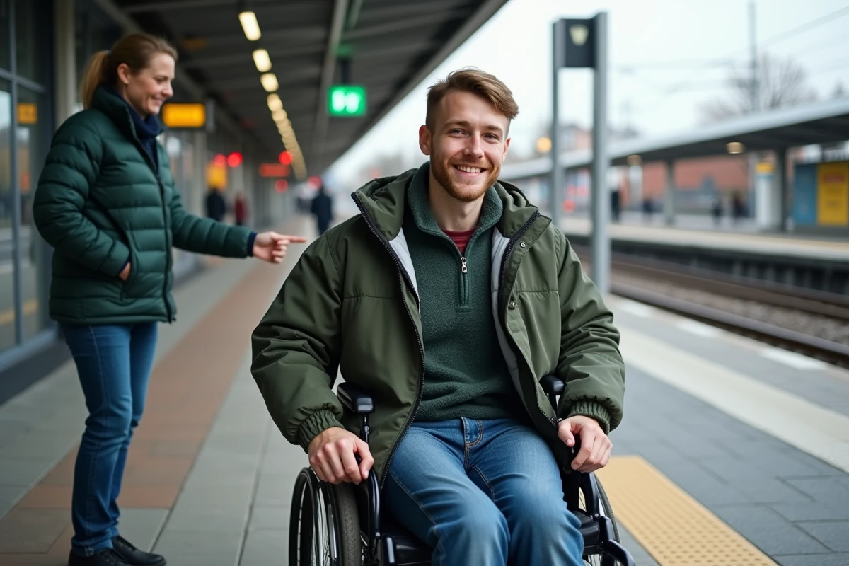 Jeune homme aidé par un agent à Lille Flandres