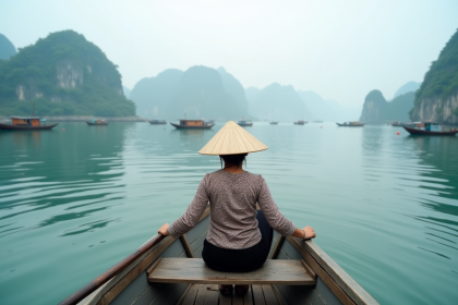 Femme vietnamienne en bateau à Ha Long Bay
