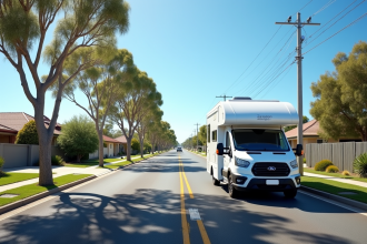 Camping-car moderne sur une rue australienne ensoleillée