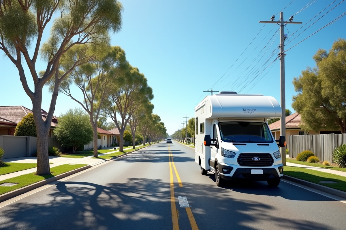 Camping-car moderne sur une rue australienne ensoleillée