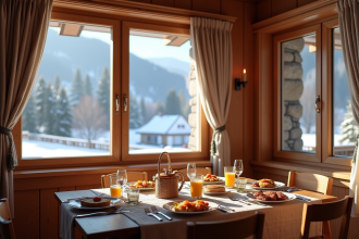 Chalet de montagne avec vue sur le Plateau de Beille au matin