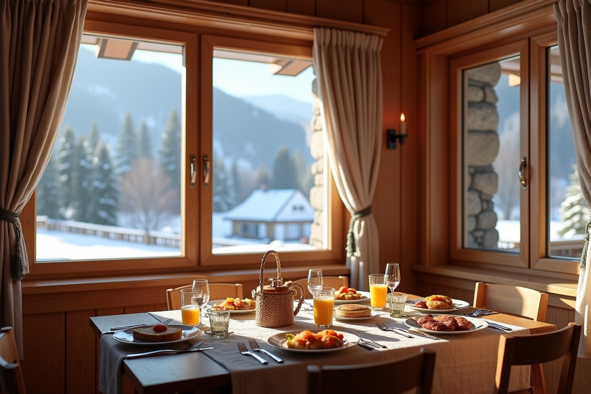Chalet de montagne avec vue sur le Plateau de Beille au matin