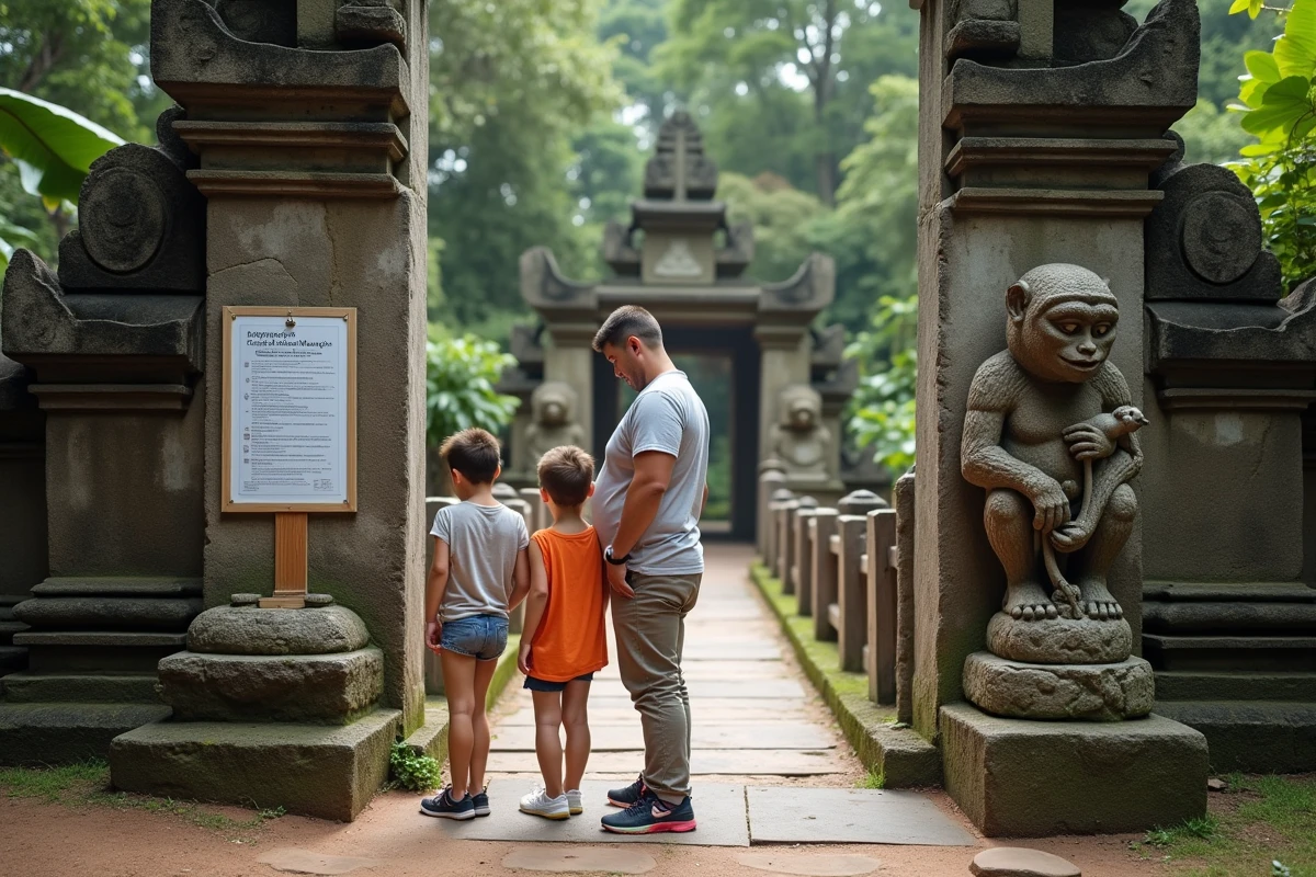 Famille avec enfants observant un singe à Bali