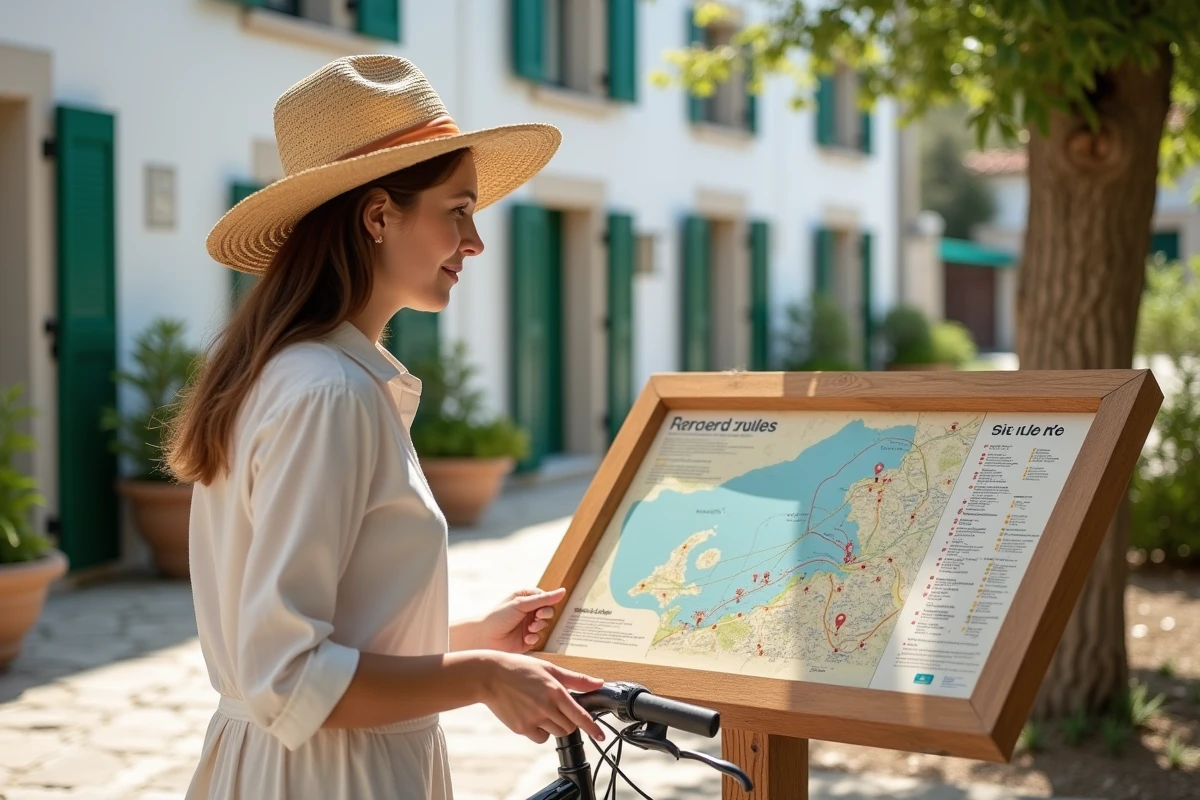 Jeune femme regardant la carte des pistes cyclables