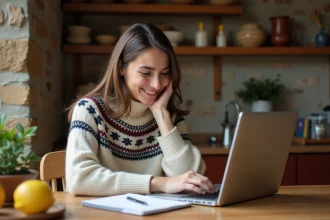 Jeune femme basque souriante dans un intérieur rustique