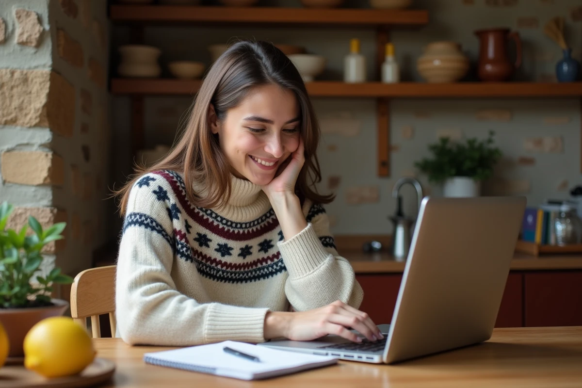 Jeune femme basque souriante dans un intérieur rustique