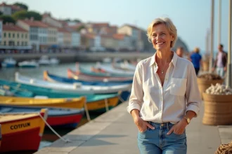 Femme souriante promenade au port de La Cotiniere