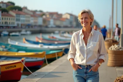 Femme souriante promenade au port de La Cotiniere