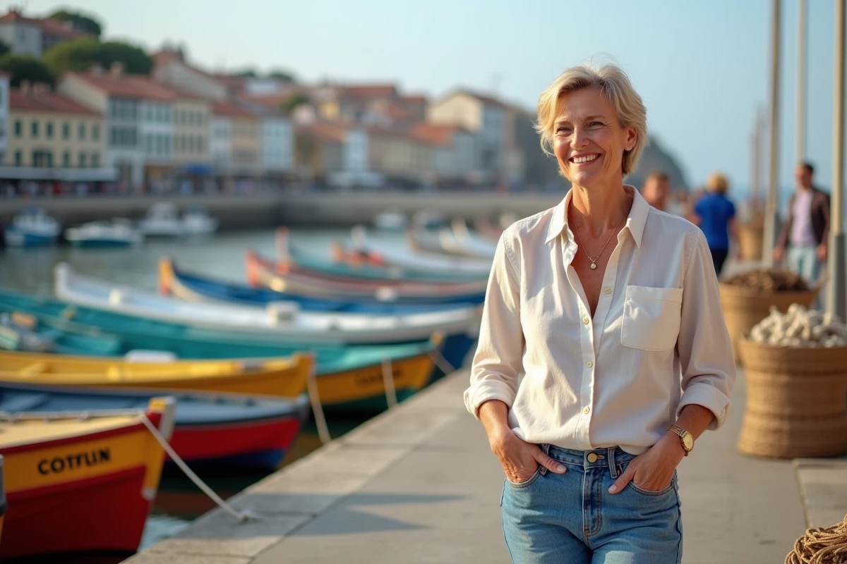 Femme souriante promenade au port de La Cotiniere