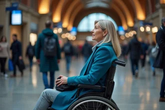 Femme en fauteuil roulant à Lille Flandres dans la gare