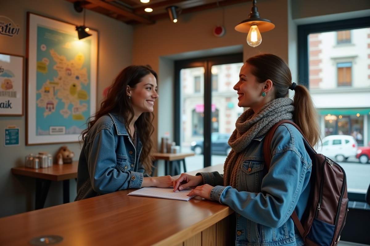 Femme voyageuse check-in à la réception d