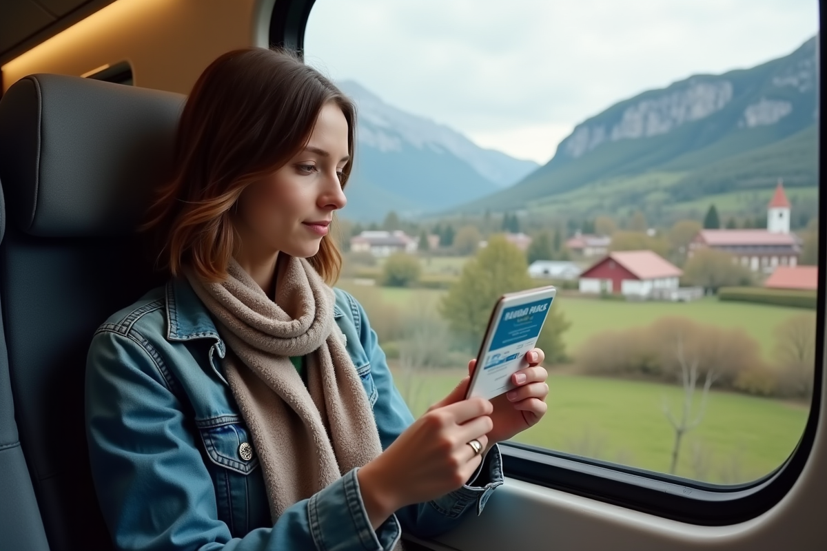 Jeune femme regardant par la fenêtre d'un train en voyage en Europe