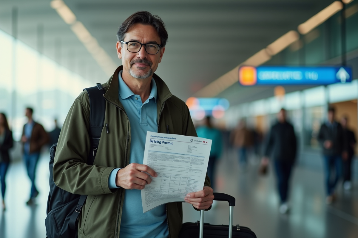 Homme avec permis de conduire international à l