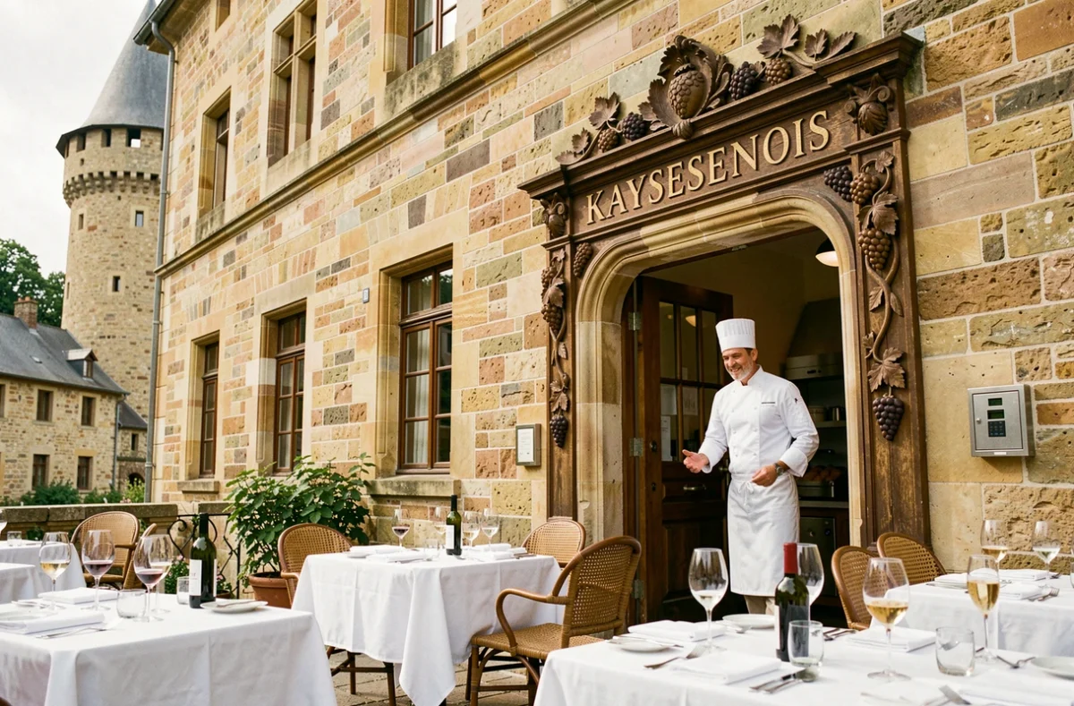 L'Hôtel & Spa & Restaurant Le Chambard à Kaysersberg avec sa terrasse gastronomique et sa façade en pierre Renaissance