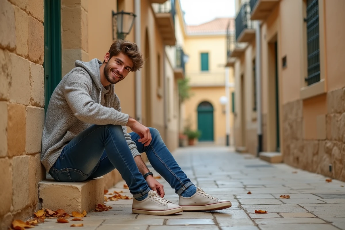 Jeune homme assis dans une ruelle de Malte