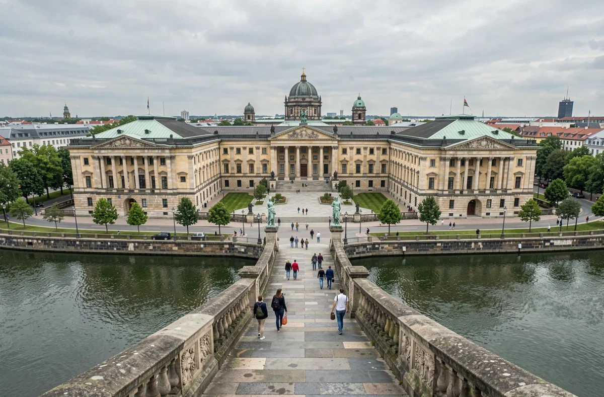Vue panoramique de l'île aux Musées et du dôme de la cathédrale de Berlin depuis le pont