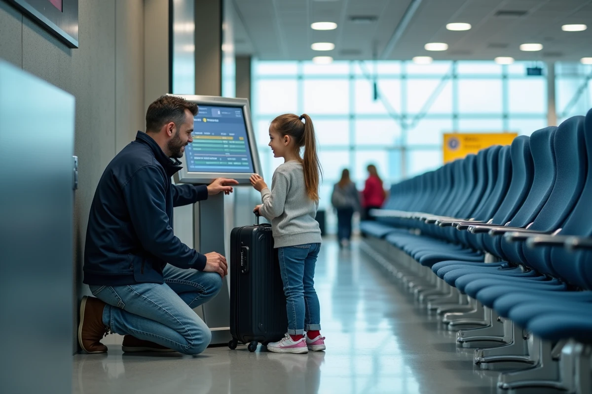 Père et fille choisissant des sièges à l