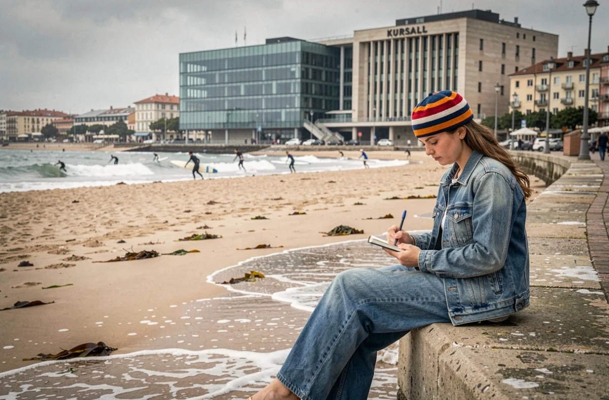Quartier Gros de Saint-Sébastien avec la plage de Zurriola et le Palais des Congrès Kursaal en arrière-plan, culture surf basque