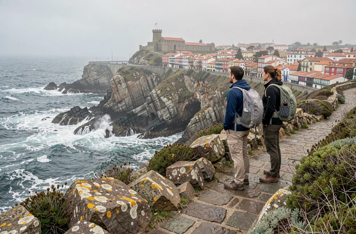 Sentier côtier entre le centre historique et le quartier Gros de Saint-Sébastien longeant les rochers du Monte Urgull face à l'océan Atlantique